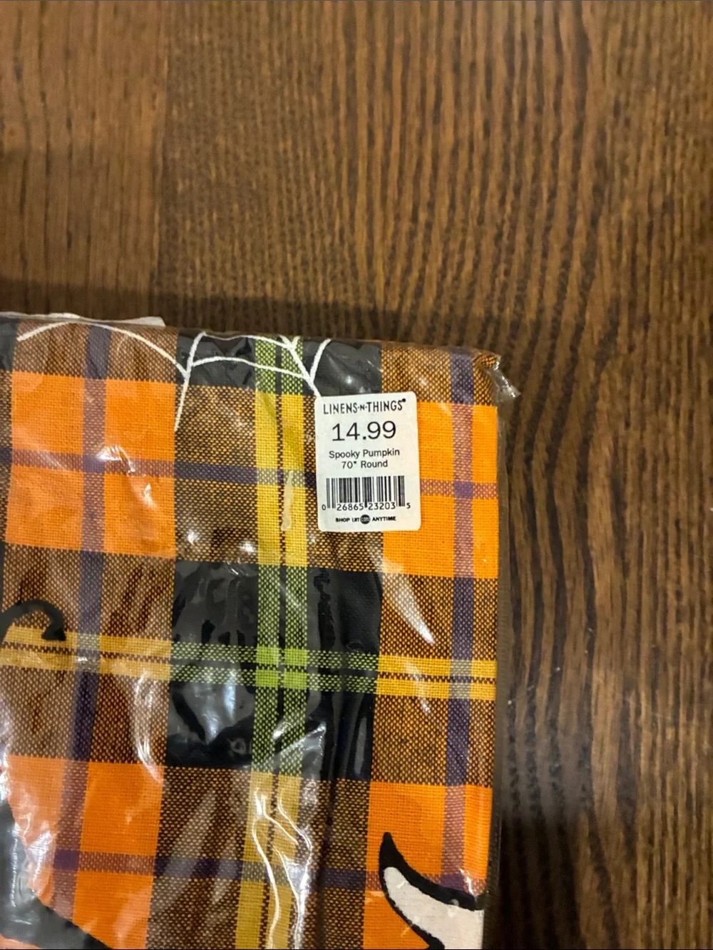 Spooky Pumpkin Round Tablecloth - Orange Plaid Halloween Print